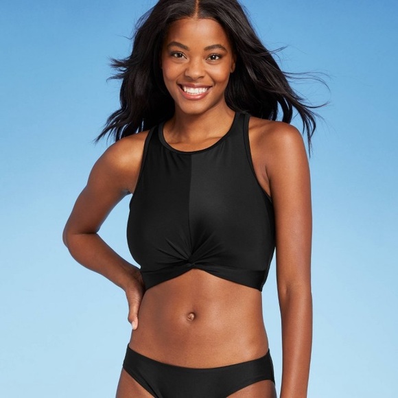 Kona Sol Black Longline Twist Bikini Top NWT